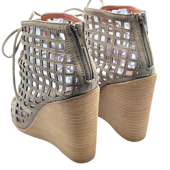 JEFFREY CAMPBELL‎ Cuadro-Hi Wedge Lace-Up Lattice Sandals Beige Taupe Sz 8 - Picture 8 of 11